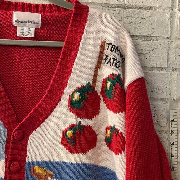 VintageโAlexandra Bartlett Garden Spring Patchwork Knit Cardigan XL - Picture 5 of 11
